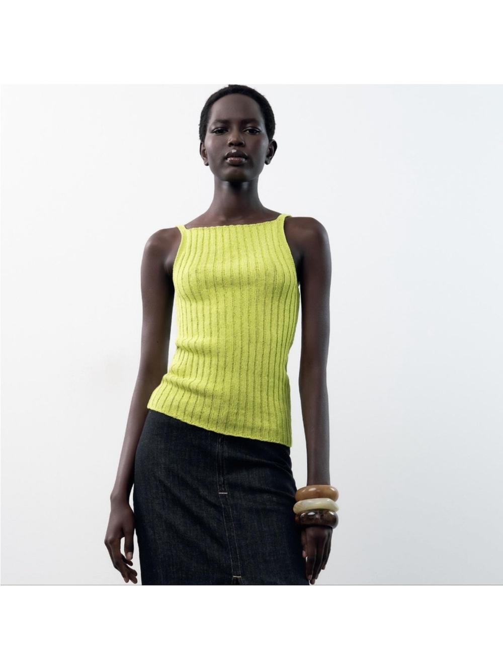 Zara Ribbed Knit Tank Top in Lime Green small